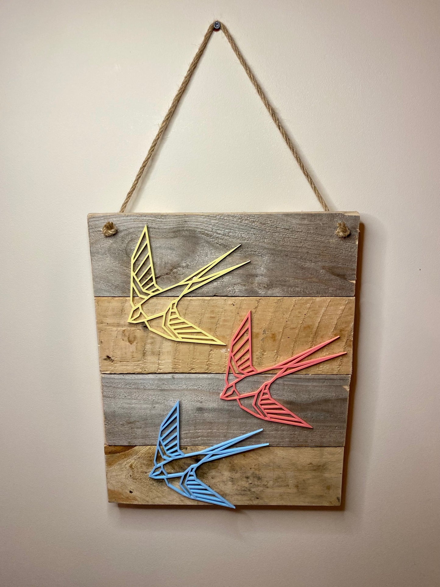 Rustic geometric collection of swallows board