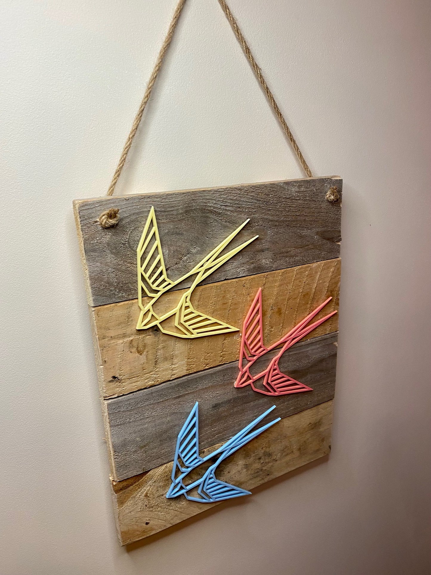 Rustic geometric collection of swallows board