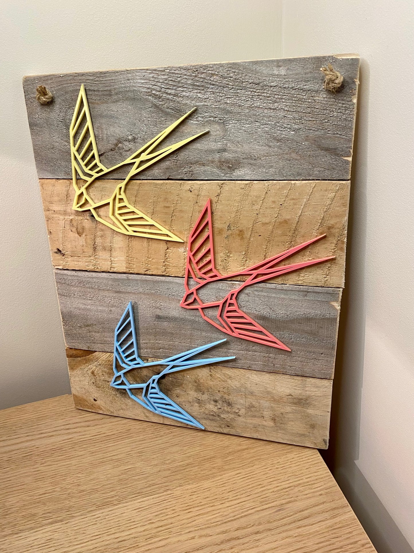 Rustic geometric collection of swallows board