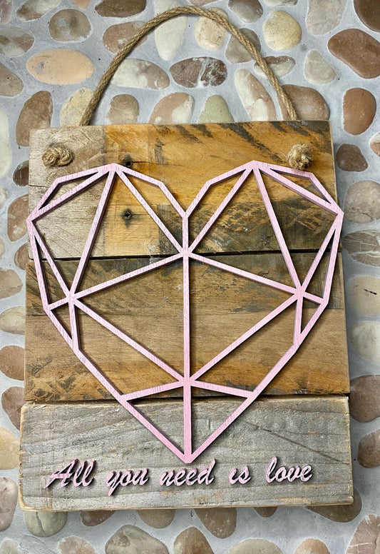 'All you need is love' geometric heart board