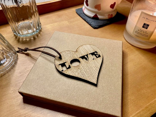 Wooden heart gift tag - 'Love' cut out