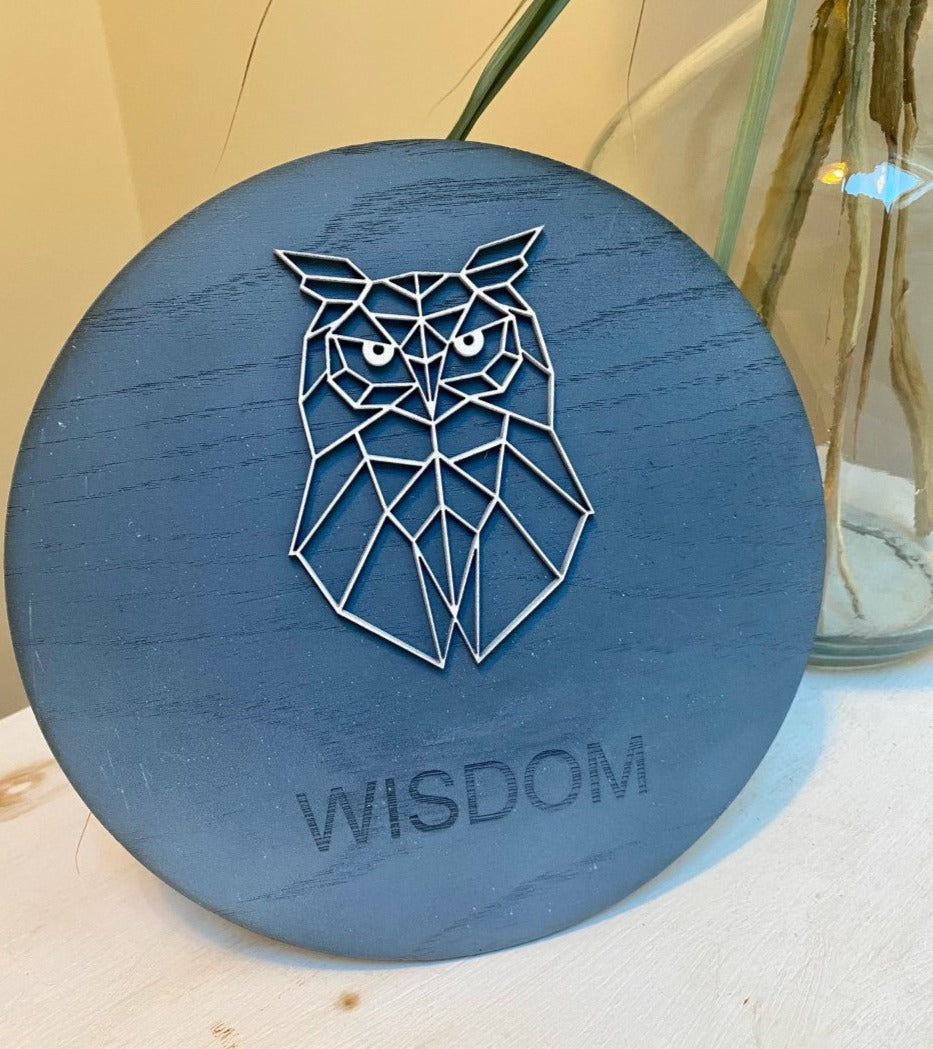 Geometric owl 'wisdom' disc