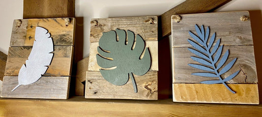 Trio of Tropical leaf boards- Multi colours